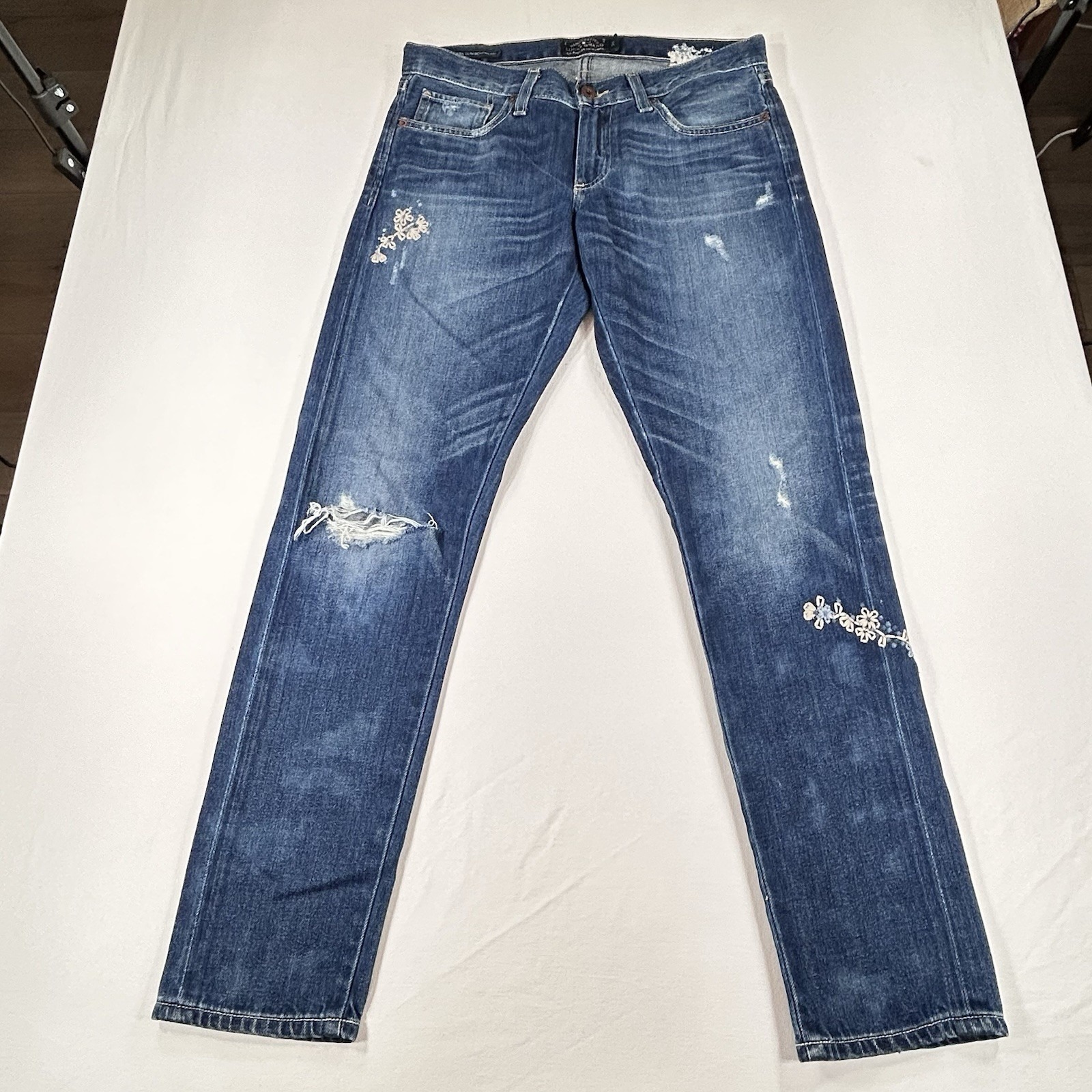Lucky Brand Sienna Slim Boyfriend Jeans Womens Size 226 Blue Dk Wash Embroidery